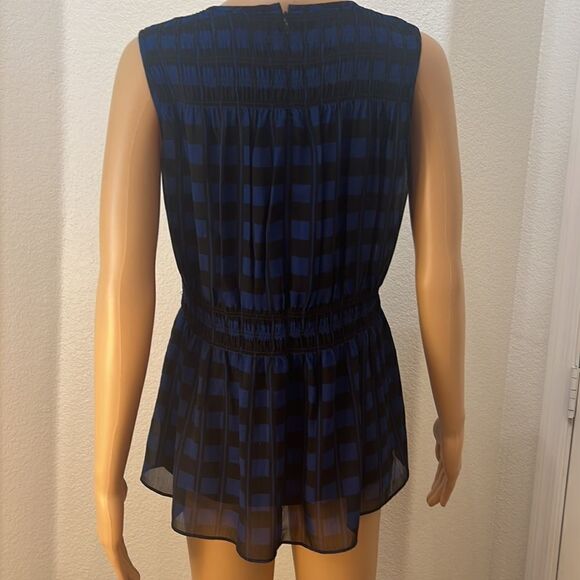 Club Monaco Top Size S/P Scoop Neck Sleeveless Black Blue Lined Gathered Waist - Picture 5 of 10